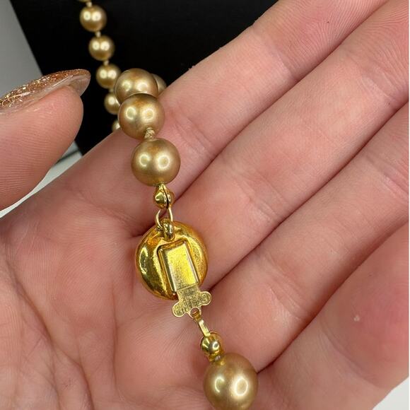 Vintage Gold Hand Knotted Glass Pearls 34" - Picture 4 of 4